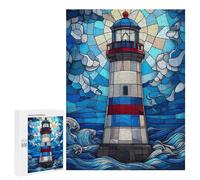 Jigsaw Puzzle for Adults 500 PCS Stained Glass Lighthouse Jigsaw Brain Teaser Game Precision Cutting Parent-child Interaction 500 PCS