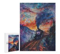 Jigsaw Puzzle for Adults 500 PCS Steam Train Sunset Landscape-1 Jigsaws for Adults Puzzle Difficult Challenge Difficult And Challenge Brainteaser Family Games 500 PCS