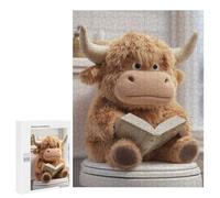Jigsaw Puzzle for Adults 500 PCS Stuffed Highland Cow Reading on Toilet Puzzle for Adults Family Games But Fun And Humorous Difficult And Challenge 500 PCS