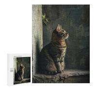 Jigsaw Puzzle for Adults 500 PCS Vintage Window Cat Portrait Puzzle For Teenagers Difficult Hard Wishlist with Santa Claus Challenging Family Fun Game 500 PCS