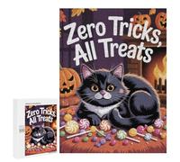 Jigsaw Puzzle for Adults 500 PCS Zero Tricks, All Treats Halloween Cat Jigsaw for Adults Anti-Stress Toys Enhance Memory Birthday And Unique Gifts 500 PCS