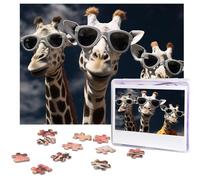 Jigsaw Puzzle for Adults 500 Piece Funny Challenging Puzzles Three Giraffes Wearing Sunglasses Picture Jigsaw Wooden Puzzle Artwork Family Game Puzzle for Birthday 20.4" x 15"