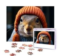 Jigsaw Puzzle for Adults 500 Pieces Personalized Photos Puzzles Squirrel Wearing Hat Puzzles with Storage Bag Challenging Picture Puzzle for Home Decor Family Wedding