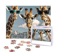 Jigsaw Puzzle for Adults 500 Pieces Personalized Photos Puzzles Three giraffes wearing sunglasses Puzzles with Storage Bag Challenging Picture Puzzle for Home Decor Family Wedding