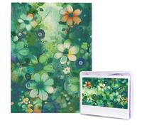 Jigsaw Puzzle for Adults 500 Pieces Wooden Puzzle Modern Art Puzzle Abstract Seasonal Green Floral Challenging Puzzles Custom Picture Puzzle Personalized Photo Puzzle for Gift Family