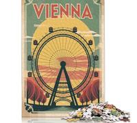 Jigsaw Puzzle for Adults 500 Vienna Ferris Wheel Vintage Travel Poster Puzzle for Adults Woodenboard Puzzles Fun at Home Activities, Birthday Present,Travel Gifts 500pcs (52x38cm)