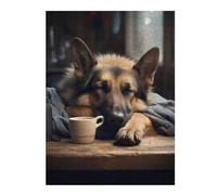Jigsaw Puzzle for Adults 52x38cm/1000pcs German Shepherd Coffee Dog Jigsaw for Adults Relax Games For Family Fun Parent-child Interaction 52x38cm/1000pcs
