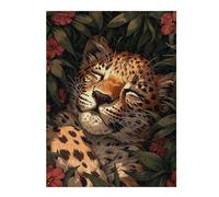 Jigsaw Puzzle for Adults 52x38cm/1000pcsSleeping Leopard in Flowers Jigsaw for Adults Relax Games For Family Fun Parent-child Interaction 52x38cm/1000pcs