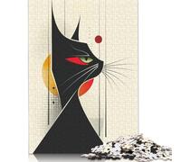 Jigsaw Puzzle for Adults Abstract Black Cat Vector Portrait with Red Eyes 1000 Piece Jigsaw Puzzles Paper Puzzle Adults And Challenging Game 38x26cm/1000pcs