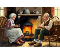 Jigsaw Puzzle for Adults Afternoon Tea On The Fireplace Full Gemstone Adhesive Art Paintings,Fun 5d Winter Couple Gift & Family Leisure for Room Decor Living Room Decor_300pcs