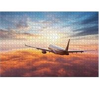 Jigsaw Puzzle for Adults Aircraft Puzzles, Commercial Airplane Flying Above Clouds in Sunset Educational Toy for Family Entertainment Game DIY Home Decor Gift_300pcs