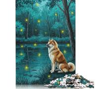 Jigsaw Puzzle for Adults Akita Inu in Enchanted Forest 500 Piece Jigsaw Puzzles Wood Puzzle Adults And Challenging Game 500pcs (52x38cm)