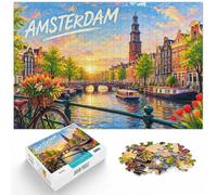Jigsaw Puzzle for Adults Amsterdam Canal Summer 1000pcs (38x26cm) Challenge | For a patient pastime: 1000-piece jigsaw puzzle for adults offers 1000 pieces for a longer challenge.
