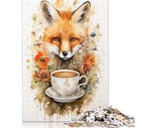 Jigsaw Puzzle for Adults Art Fox And A Cup of Tea 500 Pieces Jigsaw Puzzle Wooden Puzzle Suitable for Adults And 18 And Up Family Puzzle Game 500pcs (52x38cm)