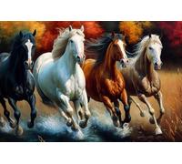 Jigsaw Puzzle for Adults Autumn Horse - Full Round Drill, Upgraded Cross Stitch Painting Process, Paste by Number DIY Bathroom Decor Living Room Decor & The Gift of Summer_300pcs