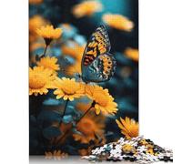 Jigsaw Puzzle for Adults Butterfly On Yellow Flower 500 Piece Jigsaw Puzzles Wooden Puzzle for Adults& Age 18 Years Up Educational Game 500pcs (52x38cm)