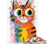 Jigsaw Puzzle for Adults Cartoon Orange Cat with Big Eyes 500 Piece Jigsaw Puzzles Wooden Puzzles for Adults& Teens Age 18 Years Up Challenging Game 500pcs (52x38cm)