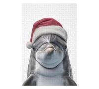 Jigsaw Puzzle for Adults, Christmas Dolphin Wearing A Santa Hat, 1000 PCS