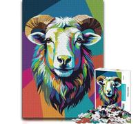 Jigsaw Puzzle for Adults, Colorful Ram Portrait Pop Art Style, 300 PCS