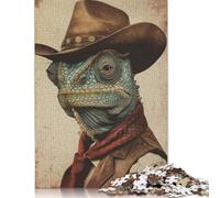 Jigsaw Puzzle for Adults Cowboy Lizard Animal Art 500 Piece Jigsaw Puzzles Wooden Puzzle for Adults& Age 18 Years Up Educational Game 500pcs (52x38cm)