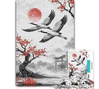 Jigsaw Puzzle for Adults, Cranes Flying over A Japanese Landscape, 1000 PCS