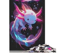 Jigsaw Puzzle for Adults Cute Axolotl in Neon Lights - Gfp Axolotl 500 Piece Jigsaw Puzzles Wooden Puzzle for Adults& Age 18 Years Up Educational Game 500pcs (52x38cm)