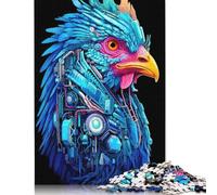 Jigsaw Puzzle for Adults Cyberpunk Chicken 03 Blue 500 Pieces Jigsaw Puzzle Wooden Puzzle Suitable for Adults And 18 And Up Family Puzzle Game 500pcs (52x38cm)