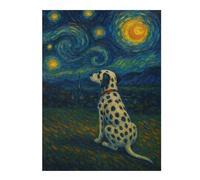 Jigsaw Puzzle for Adults, Dalmatian Dog Starry Night Painting, 500 PCS