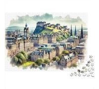 Jigsaw Puzzle for Adults, Edinburgh Castle Panorama, 1000 Pieces, 52x38cm/1000pcs, White Card with A Low-dust Finish; Relaxed Solo Time at Home