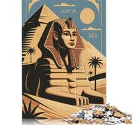 Jigsaw Puzzle for Adults Egyptian Sphinx And Pyramid Illustration 500 Piece Jigsaw Puzzles Wooden Puzzle for Adults& Age 18 Years Up Educational Game 500pcs (52x38cm)