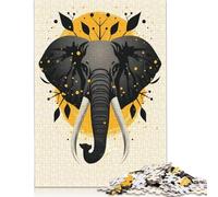 Jigsaw Puzzle for Adults Elephant Vector Portrait with Golden Abstract Circle 1000 Piece Jigsaw Puzzles Paper Puzzle for Adults& Age 18 Years Up Educational Game 38x26cm/1000pcs