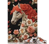 Jigsaw Puzzle for Adults Embroidered Horse with Flowers 1000 Piece Jigsaw Puzzles Wood Puzzle Adults And Challenging Game 1000pcs (75x50cm)