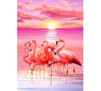 Jigsaw Puzzle for Adults Flamingo Sunset Animal Puzzle- Pink Flamingo Beach Gradient Magic Colorful Puzzle,Challenge Family Fun Game Decompressing Toys Gift_500pcs