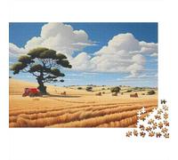 Jigsaw Puzzle for Adults, Golden Harvest Fields with Tree, 1000 Pieces, 70x50cm/1000pcs; Low-dust White Pieces for Sorting; Relaxed Solo Time at Home