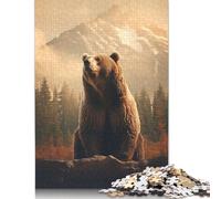 Jigsaw Puzzle for Adults Grizzly Bear Art Mountains 500 Piece Jigsaw Puzzles Wooden Puzzles for Adults& Teens Age 18 Years Up Challenging Game 500pcs (52x38cm)