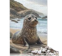 Jigsaw Puzzle for Adults Harbor Seal Pup on The Beach 500 Piece Jigsaw Puzzles Wood Puzzle Adults And Challenging Game 500pcs (52x38cm)