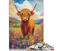 Jigsaw Puzzle for Adults Highland Cow in Meadow 500 Piece Jigsaw Puzzles Wooden Puzzle for Adults& Age 18 Years Up Educational Game 500pcs (52x38cm)