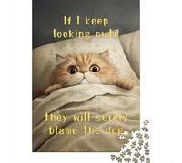 Jigsaw Puzzle for Adults, If I Keep Looking Cute, They Will Blame The Dog, 1000 Pieces, 38x26cm/1000pcs; Smooth White Cardboard Pieces; for Calm Concentration at Home