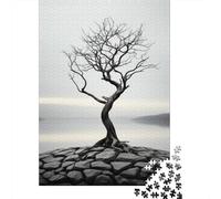 Jigsaw Puzzle for Adults, Isolated Tree on Rocky Island, 1000 Pieces, 70x50cm/1000pcs; Smooth White Cardboard Pieces; for Calm Concentration at Home