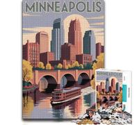 Jigsaw Puzzle for Adults, Minneapolis Skyline with Riverboat, 500 PCS