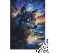 Jigsaw Puzzle for Adults, Moonlit Wolf & Sheep -1, 1000 Pieces, 70x50cm/1000pcs; A Calm After-work Activity; White Pieces with A Smooth Surface