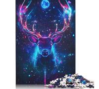 Jigsaw Puzzle for Adults Neon Deer in Space Cosmic Nature 1000 Piece Jigsaw Puzzles Paper Puzzle for Adults& Age 18 Years Up Educational Game 38x26cm/1000pcs