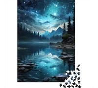 Jigsaw Puzzle for Adults, Night Sky Reflections on Lake, 1000 Pieces, 38x26cm/1000pcs, A Calm After-work Activity; White Pieces for Organised Sorting