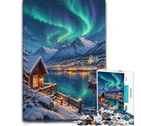 Jigsaw Puzzle for Adults Northern Lights Mountain Village 1000pcs (70x50cm) | For New Year downtime: Adult jigsaw puzzle with 1000 pieces; for a gift that can be enjoyed well beyond the holidays.