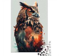 Jigsaw Puzzle for Adults, Owl Double Exposure, 1000 Pieces, 70x50cm/1000pcs; Low-dust White Pieces for Sorting; A Calm After-work Activity