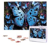 Jigsaw Puzzle for Adults Personalized Wooden Puzzle 1000 Pieces Photo Puzzle Picture Jigsaw Blue Butterfly Custom Jigsaw Puzzles Wedding Puzzles for Birthday Christmas