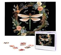 Jigsaw Puzzle for Adults Personalized Wooden Puzzle 1000 Pieces Photo Puzzle Picture Jigsaw Image of Dragonfly in Wreath Custom Jigsaw Puzzles Wedding Puzzles for Birthday Christmas