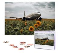 Jigsaw Puzzle for Adults Personalized Wooden Puzzle 1000 Pieces Photo Puzzle Picture Jigsaw Plane Flies to Sunflower Field Custom Jigsaw Puzzles Wedding Puzzles for Birthday Christmas