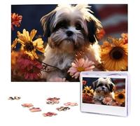 Jigsaw Puzzle for Adults Personalized Wooden Puzzle 1000 Pieces Photo Puzzle Picture Jigsaw Shih Tzu Dog and Flowers Custom Jigsaw Puzzles Wedding Puzzles for Birthday Christmas