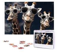 Jigsaw Puzzle for Adults Personalized Wooden Puzzle 1000 Pieces Photo Puzzle Picture Jigsaw Three Giraffes Wearing Sunglasses Custom Jigsaw Puzzles Wedding Puzzles for Birthday Christmas